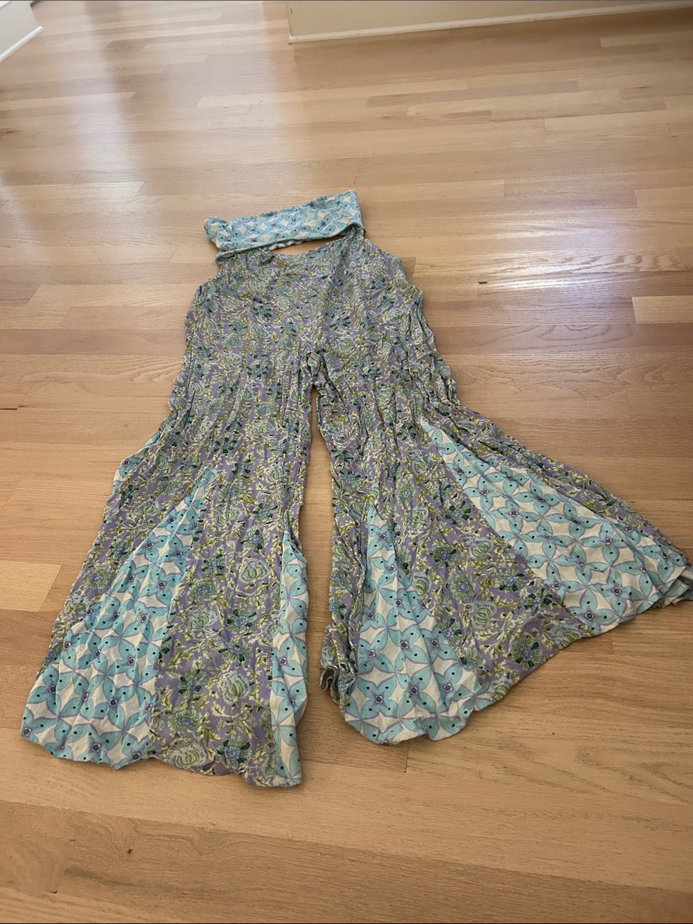 Free People Lavender and Aqua Wide-Leg Floral Jumpsuit